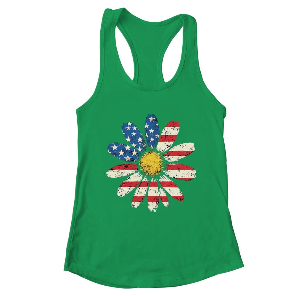 July 4th Daisy US Flag Spring Summer Wildflower Women Girls Shirt & Tank Top | teecentury