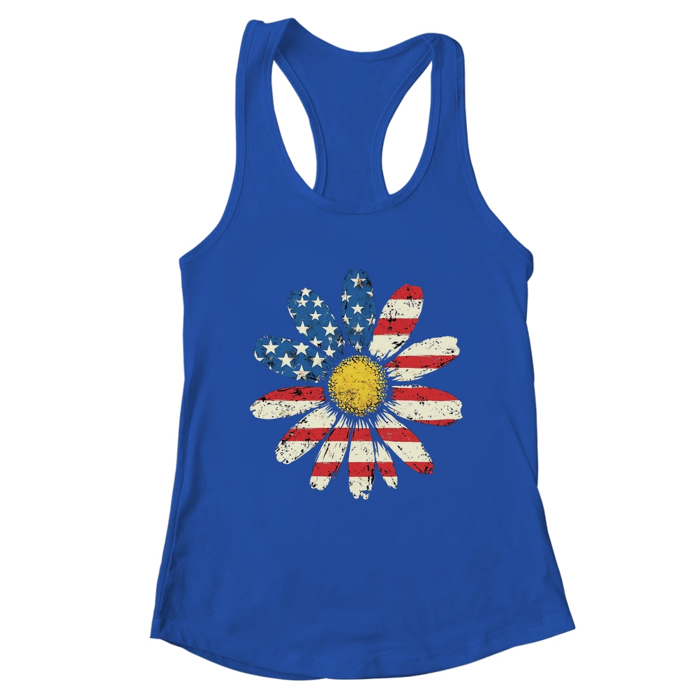 July 4th Daisy US Flag Spring Summer Wildflower Women Girls Shirt & Tank Top | teecentury
