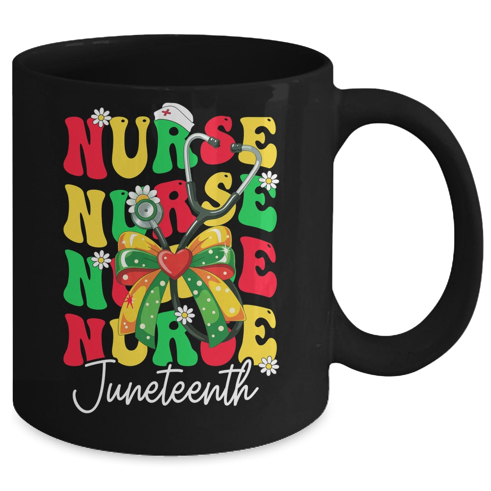 Juneteenth Nurse Groovy African Scrubs Top Bow Black Women Mug | teecentury