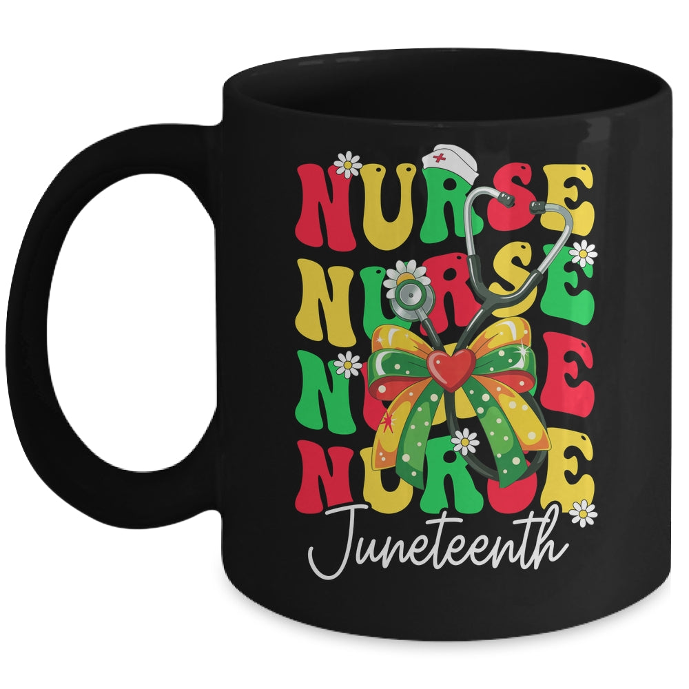 Juneteenth Nurse Groovy African Scrubs Top Bow Black Women Mug | teecentury