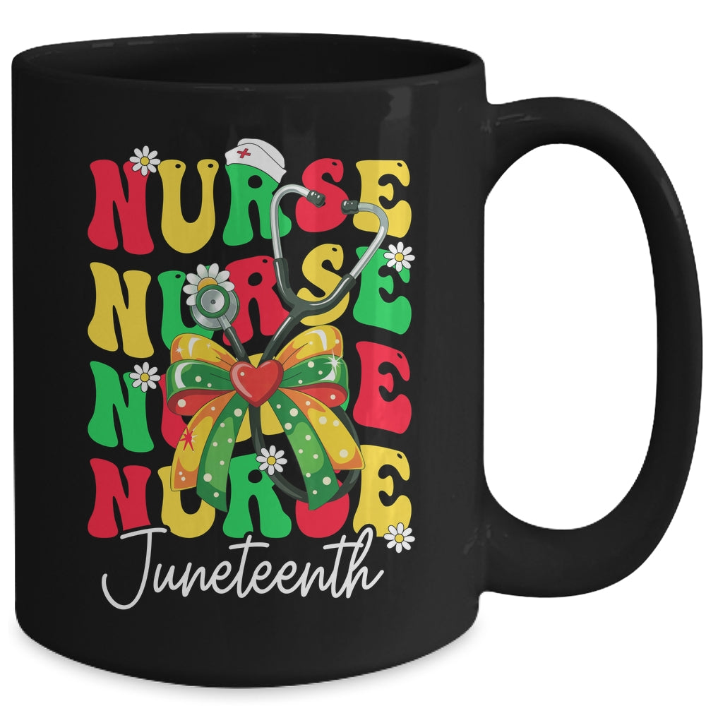 Juneteenth Nurse Groovy African Scrubs Top Bow Black Women Mug | teecentury