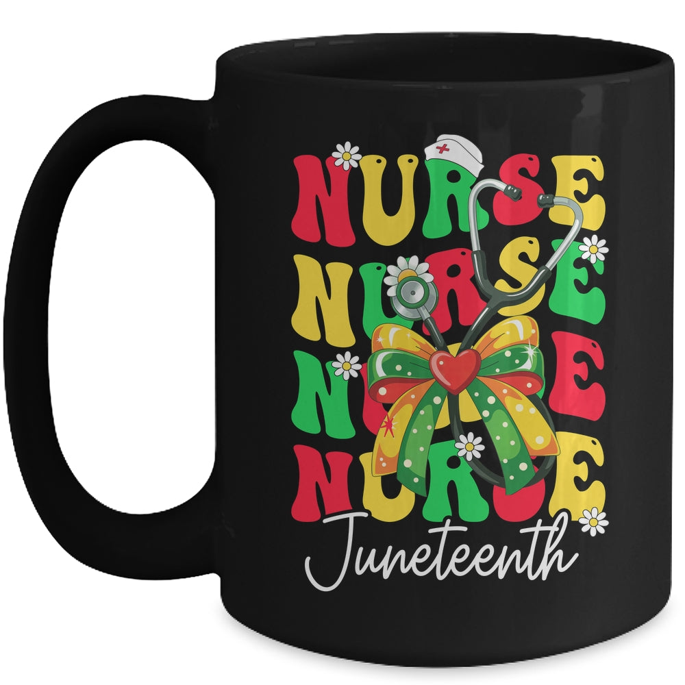 Juneteenth Nurse Groovy African Scrubs Top Bow Black Women Mug | teecentury