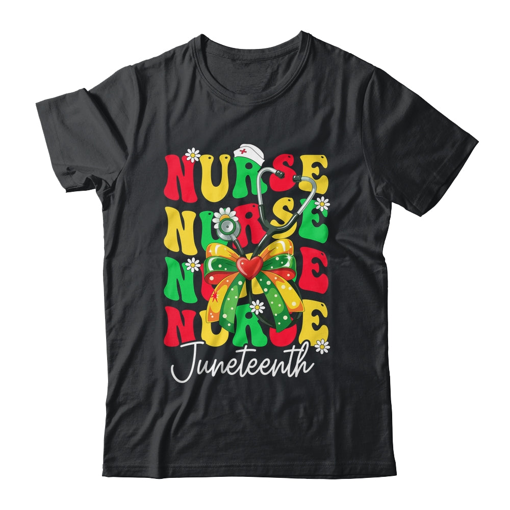 Juneteenth Nurse Groovy African Scrubs Top Bow Black Women Shirt & Tank Top | teecentury