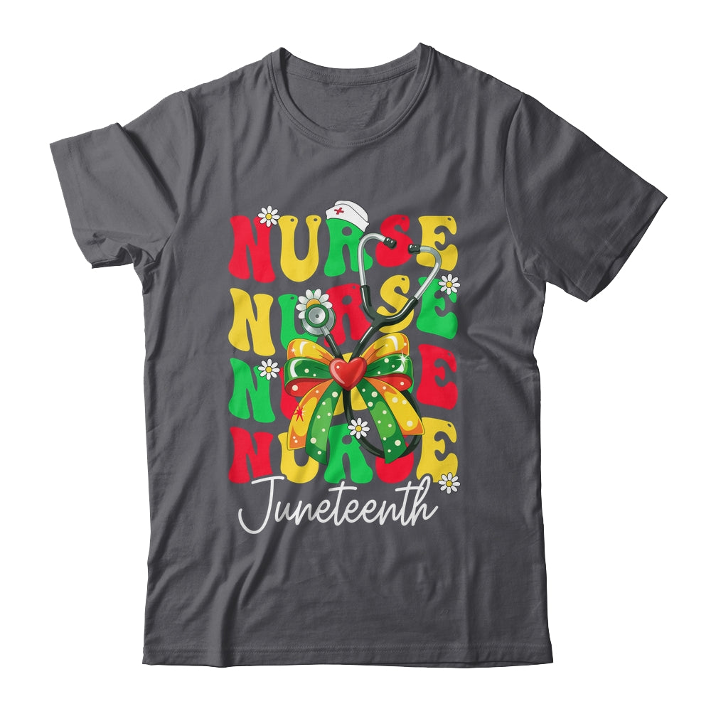 Juneteenth Nurse Groovy African Scrubs Top Bow Black Women Shirt & Tank Top | teecentury
