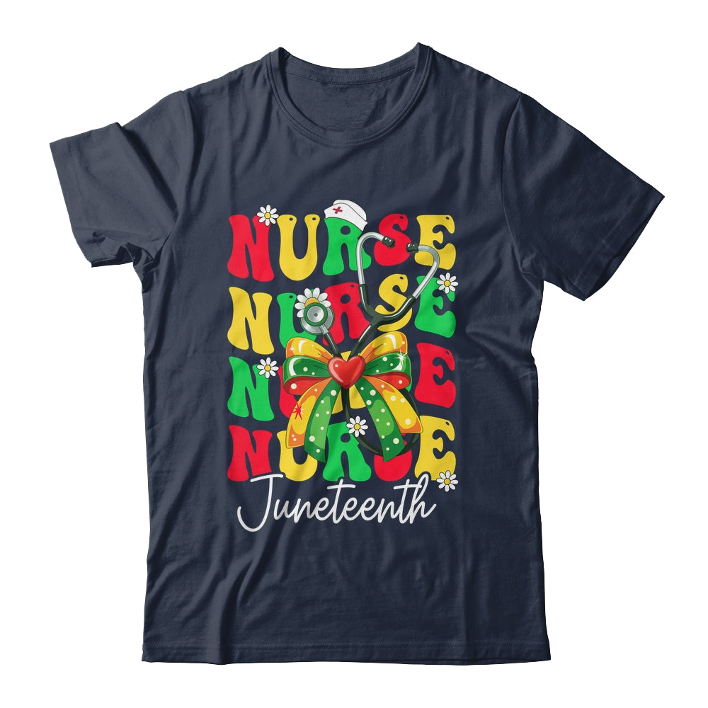Juneteenth Nurse Groovy African Scrubs Top Bow Black Women Shirt & Tank Top | teecentury