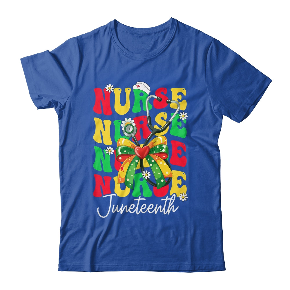 Juneteenth Nurse Groovy African Scrubs Top Bow Black Women Shirt & Tank Top | teecentury