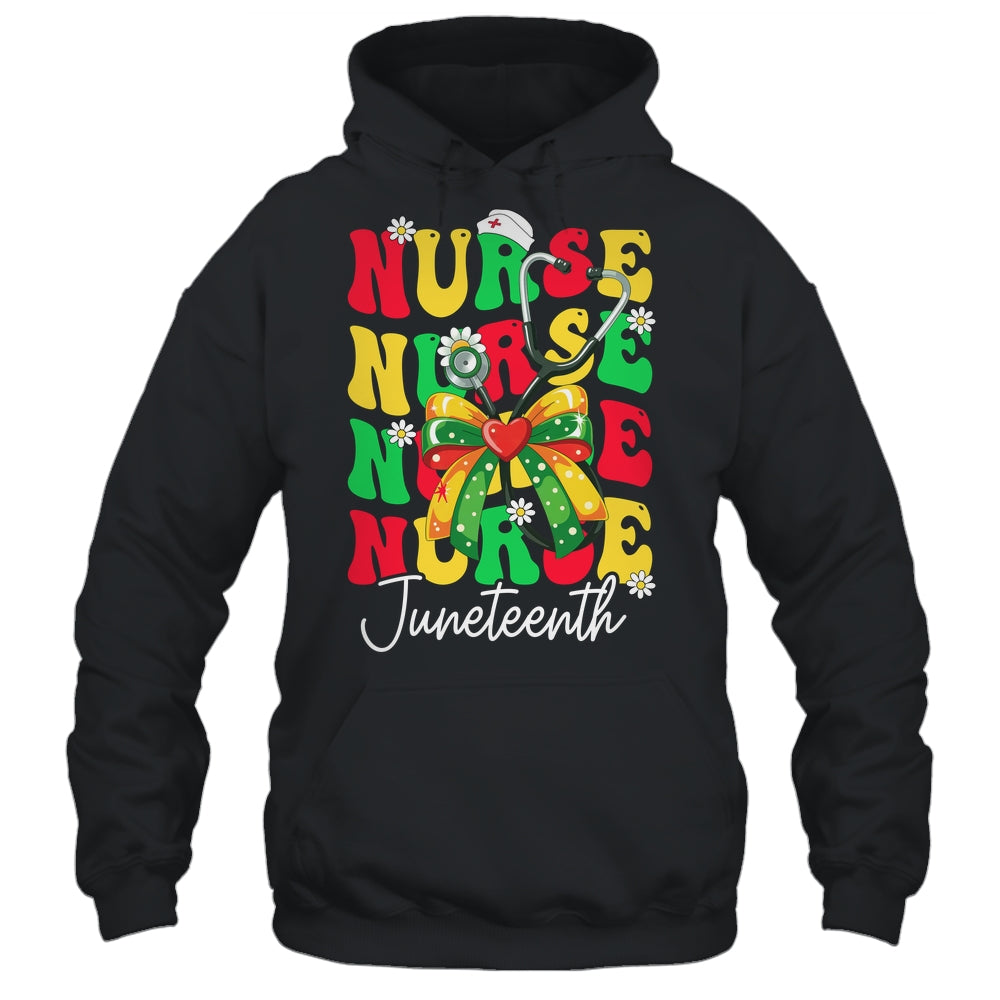 Juneteenth Nurse Groovy African Scrubs Top Bow Black Women Shirt & Tank Top | teecentury