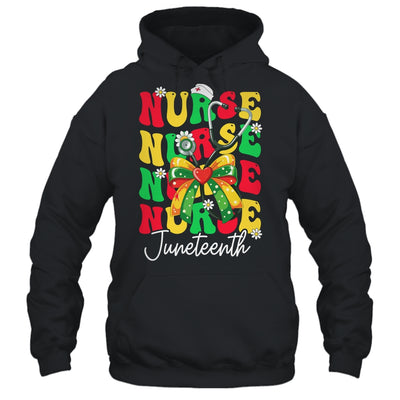 Juneteenth Nurse Groovy African Scrubs Top Bow Black Women Shirt & Tank Top | teecentury