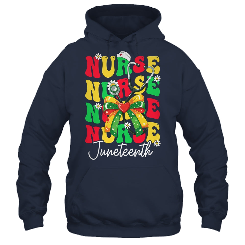 Juneteenth Nurse Groovy African Scrubs Top Bow Black Women Shirt & Tank Top | teecentury