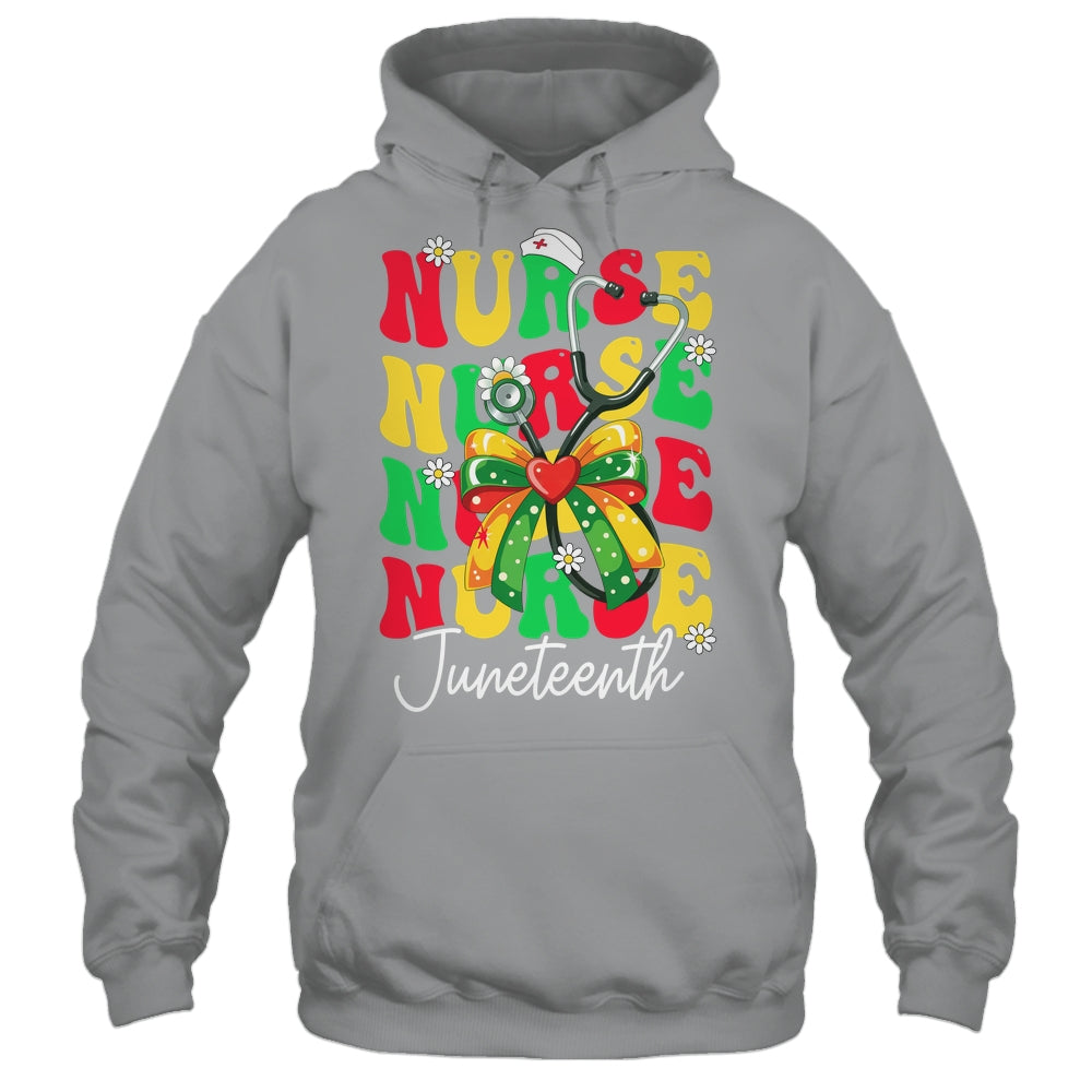 Juneteenth Nurse Groovy African Scrubs Top Bow Black Women Shirt & Tank Top | teecentury