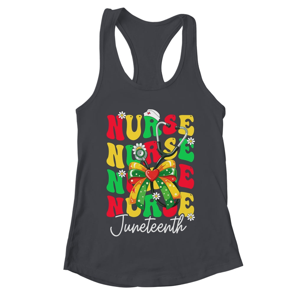 Juneteenth Nurse Groovy African Scrubs Top Bow Black Women Shirt & Tank Top | teecentury