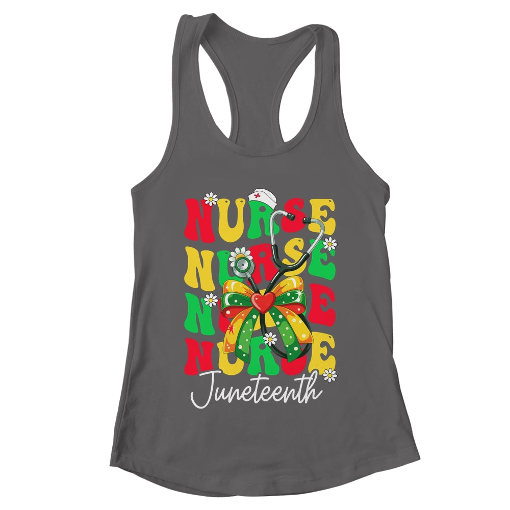 Juneteenth Nurse Groovy African Scrubs Top Bow Black Women Shirt & Tank Top | teecentury
