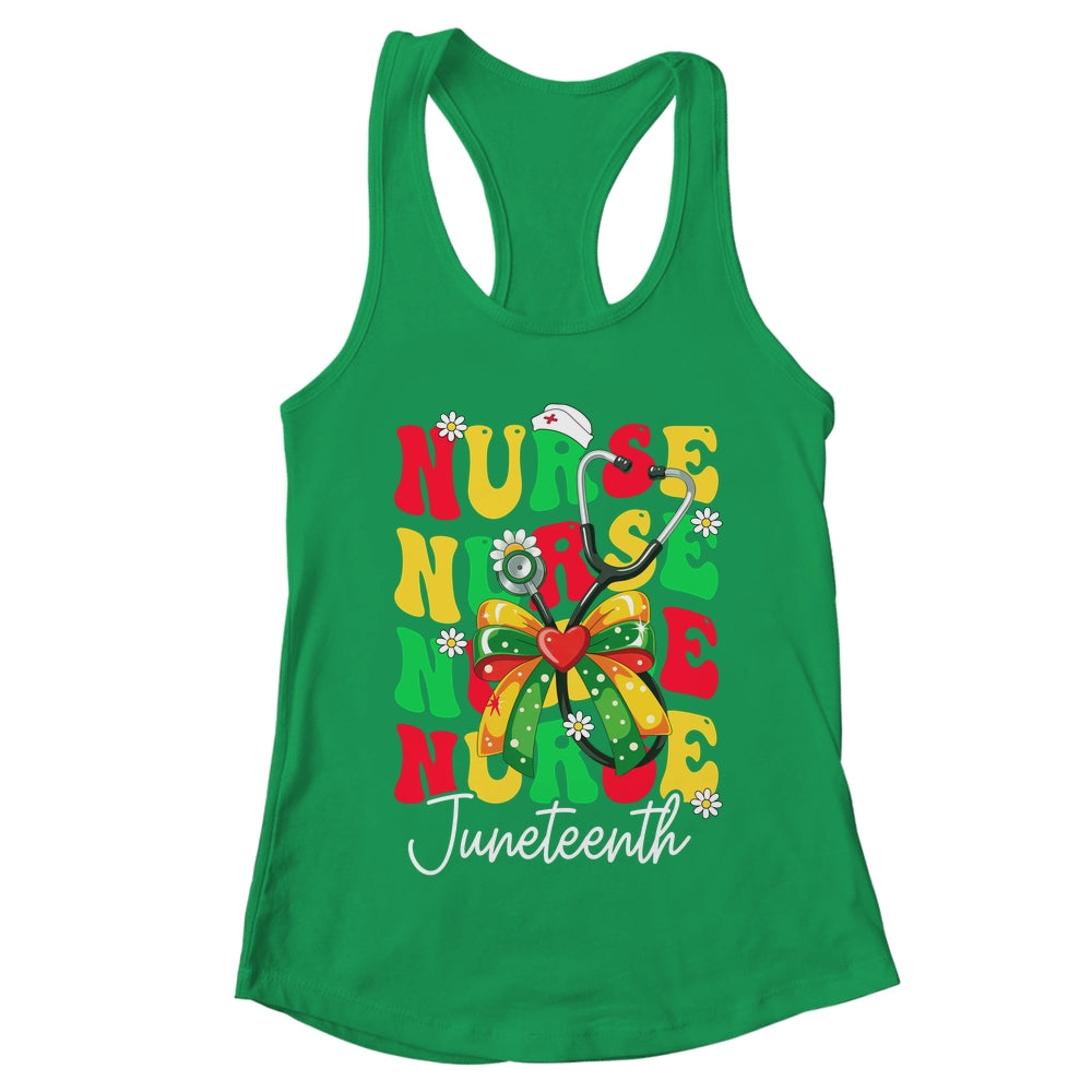 Juneteenth Nurse Groovy African Scrubs Top Bow Black Women Shirt & Tank Top | teecentury
