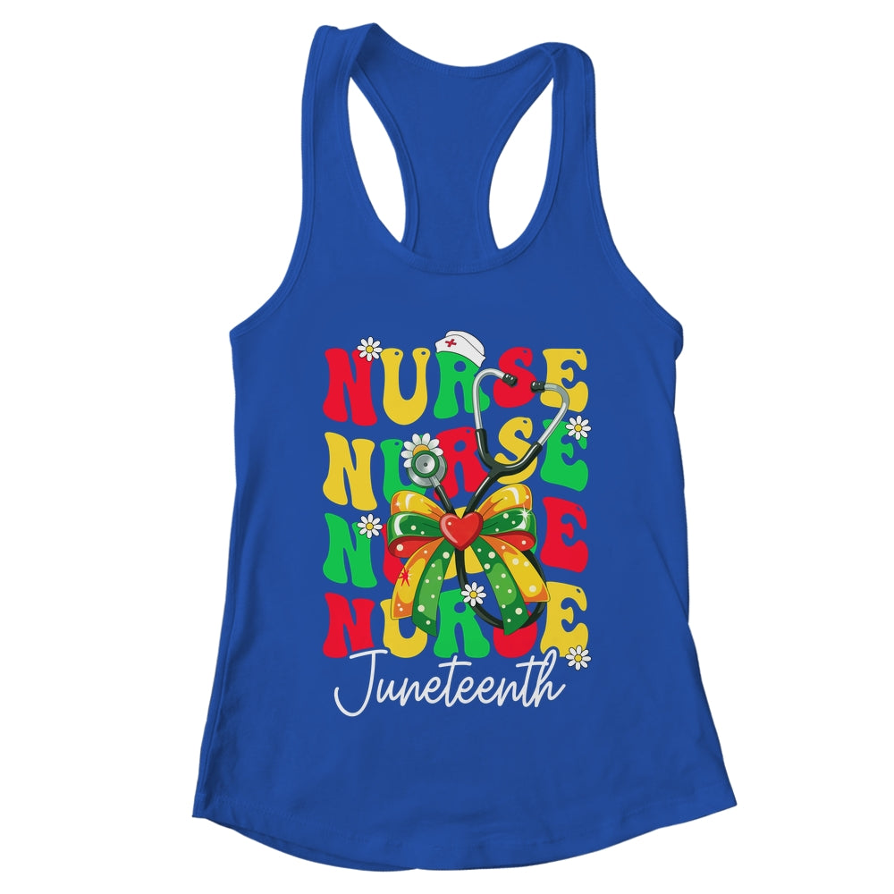 Juneteenth Nurse Groovy African Scrubs Top Bow Black Women Shirt & Tank Top | teecentury
