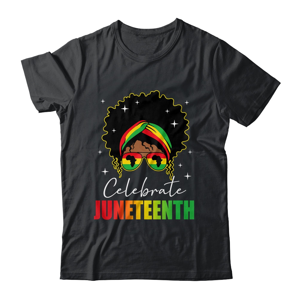 Juneteenth Outfit African Women Messy Bun Eye Glasses Shirt & Tank Top | teecentury