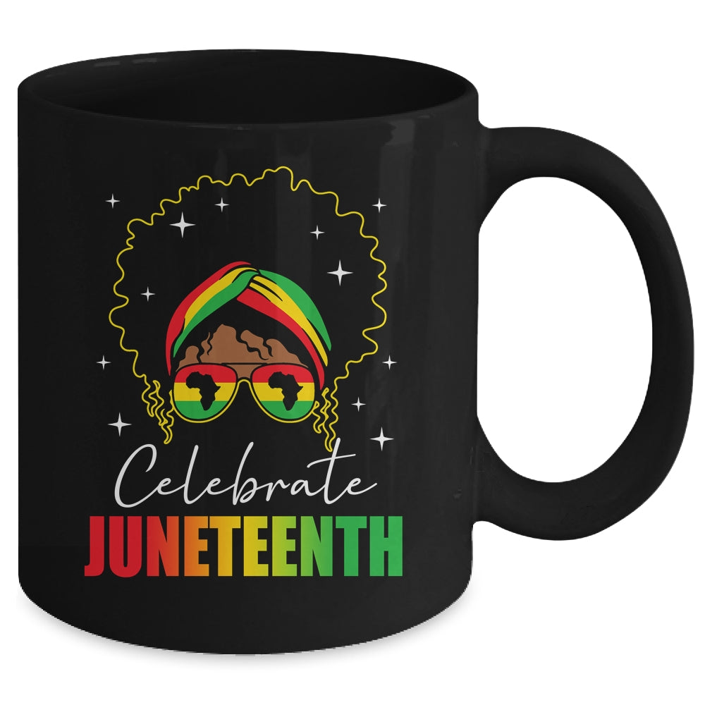 Juneteenth Outfit African Women Messy Bun Eye Glasses Mug | teecentury