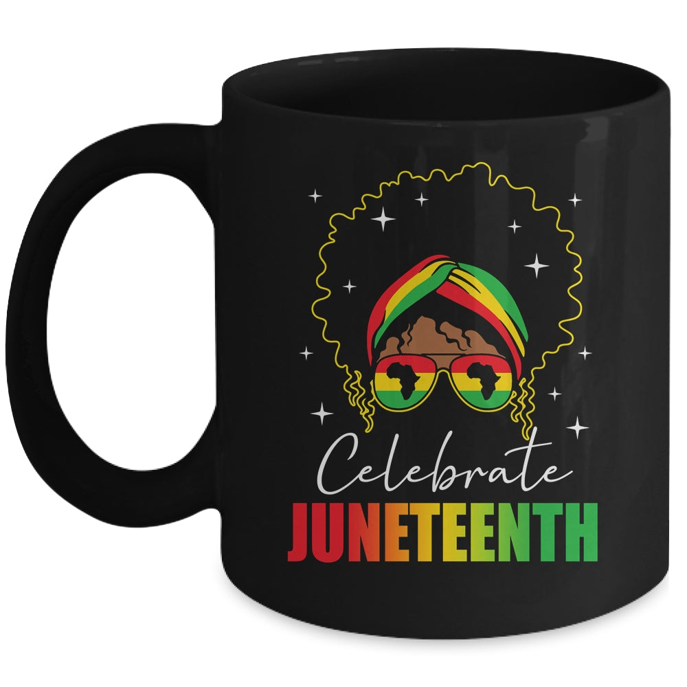 Juneteenth Outfit African Women Messy Bun Eye Glasses Mug | teecentury