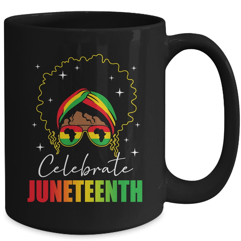 Juneteenth Outfit African Women Messy Bun Eye Glasses Mug | teecentury