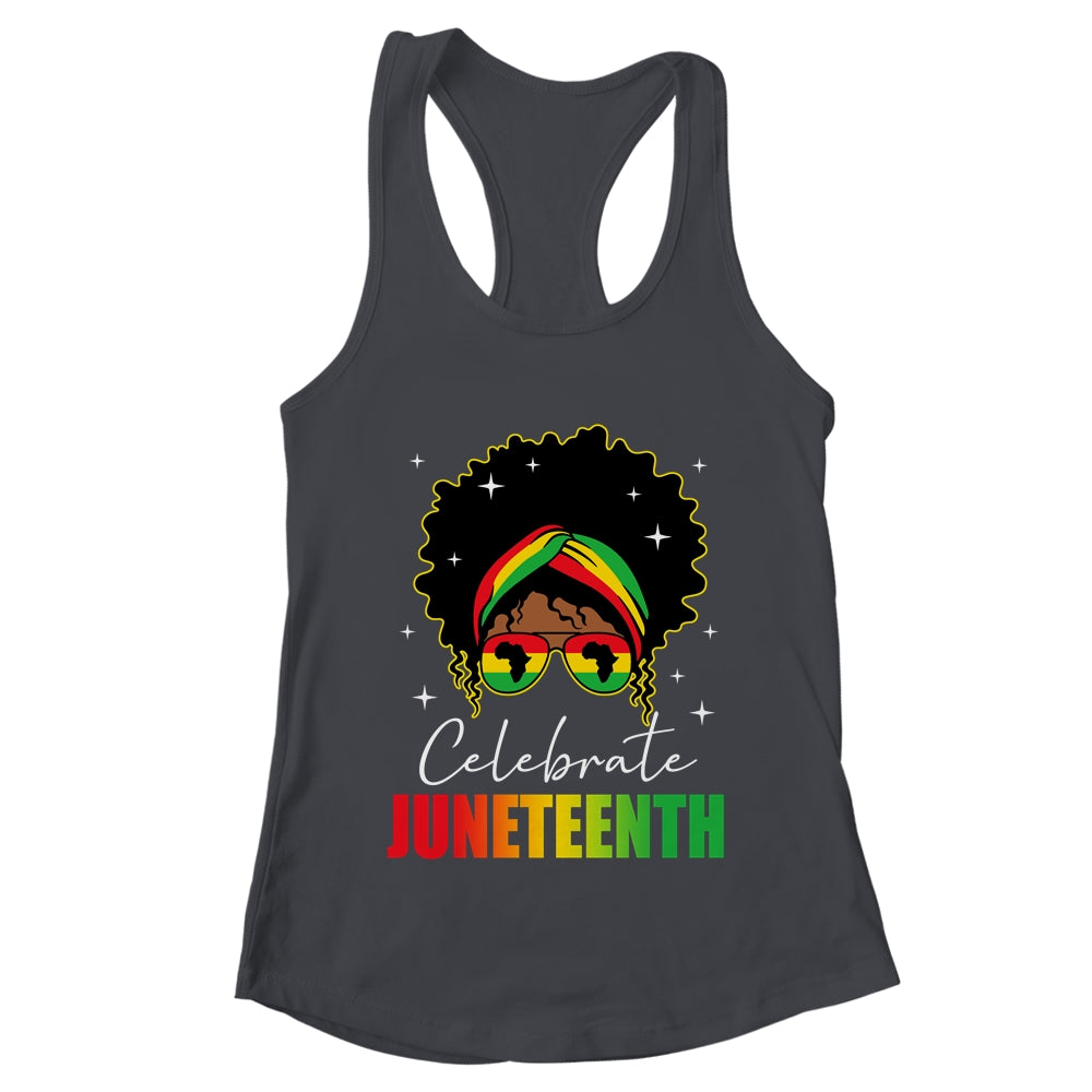 Juneteenth Outfit African Women Messy Bun Eye Glasses Shirt & Tank Top | teecentury