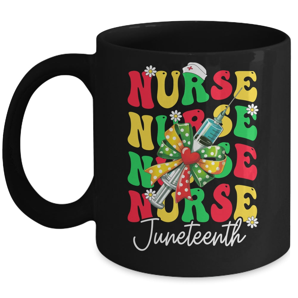 Juneteenth Scrubs Groovy African Bow Juneteenth Nurse Women Mug | teecentury