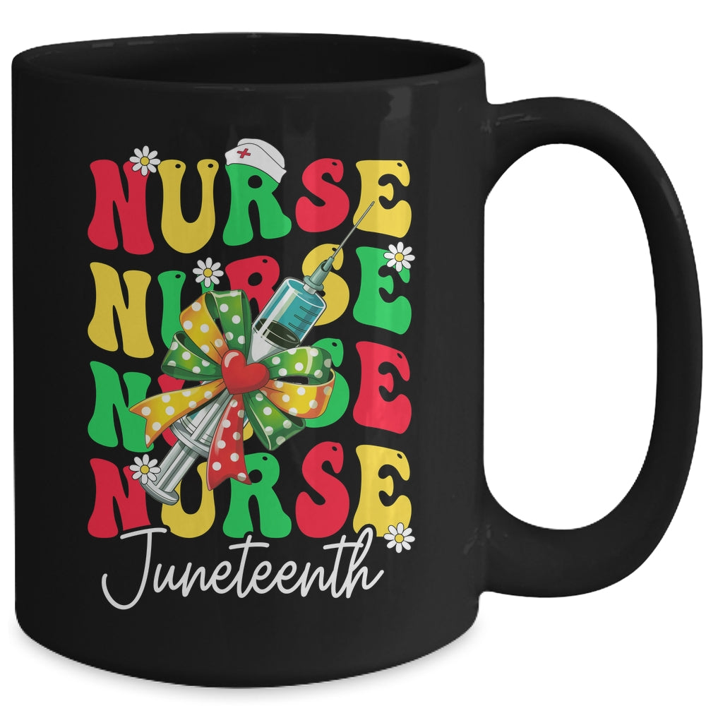 Juneteenth Scrubs Groovy African Bow Juneteenth Nurse Women Mug | teecentury