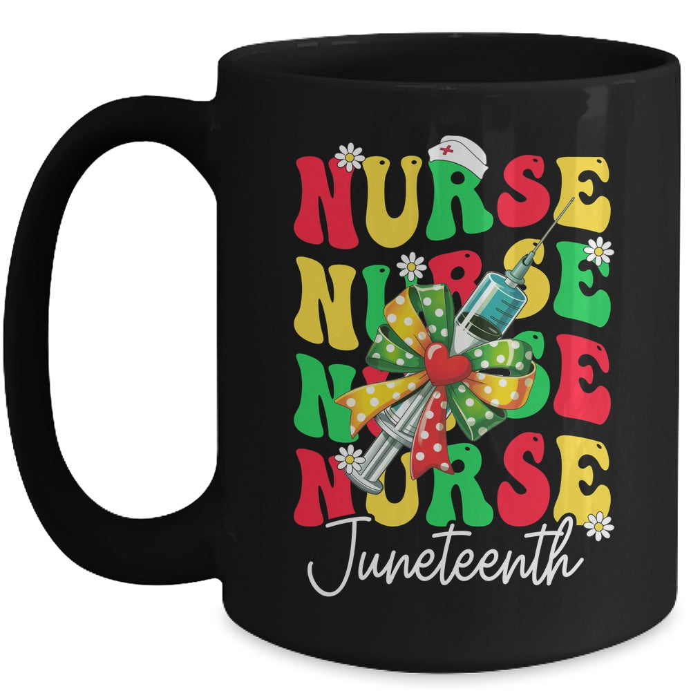 Juneteenth Scrubs Groovy African Bow Juneteenth Nurse Women Mug | teecentury