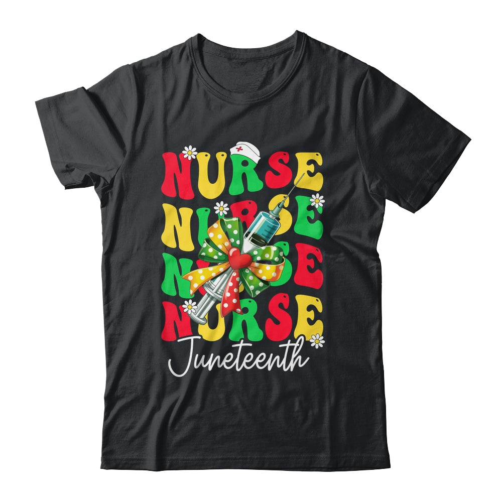 Juneteenth Scrubs Groovy African Bow Juneteenth Nurse Women Shirt & Tank Top | teecentury