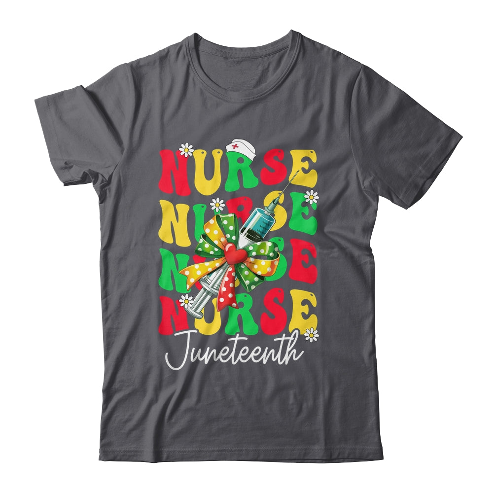 Juneteenth Scrubs Groovy African Bow Juneteenth Nurse Women Shirt & Tank Top | teecentury
