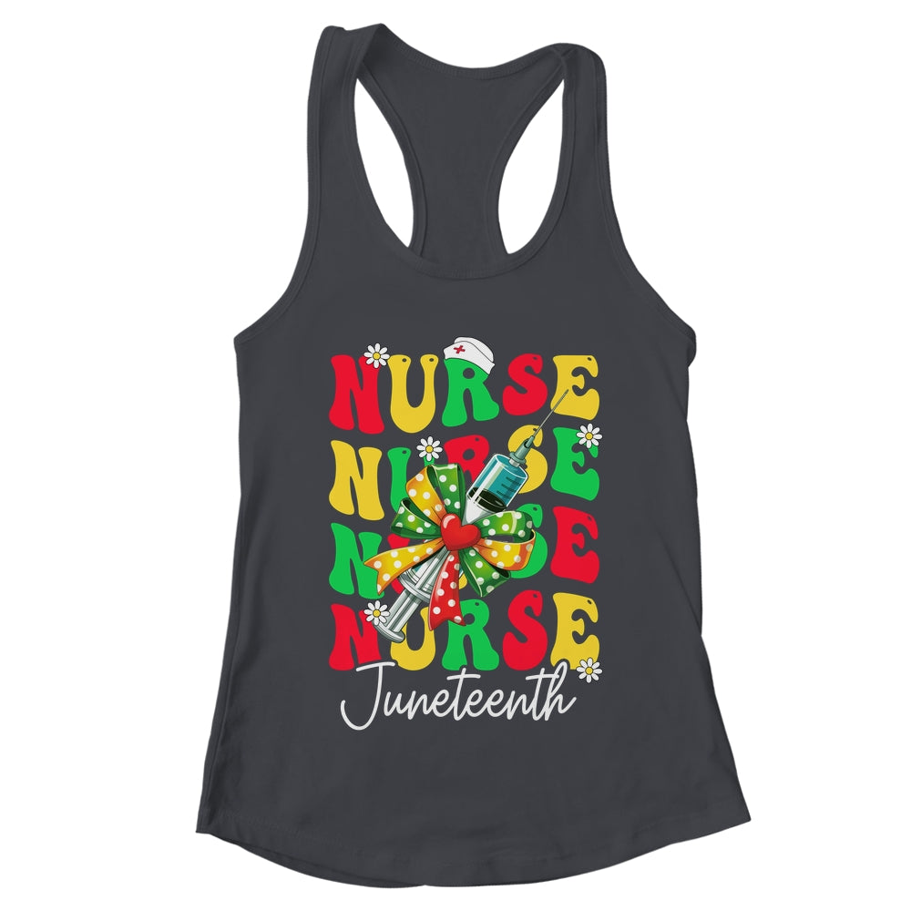Juneteenth Scrubs Groovy African Bow Juneteenth Nurse Women Shirt & Tank Top | teecentury