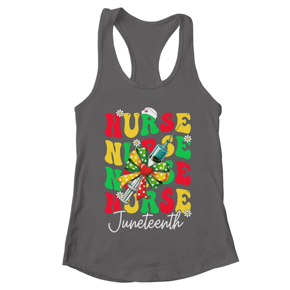 Juneteenth Scrubs Groovy African Bow Juneteenth Nurse Women Shirt & Tank Top | teecentury
