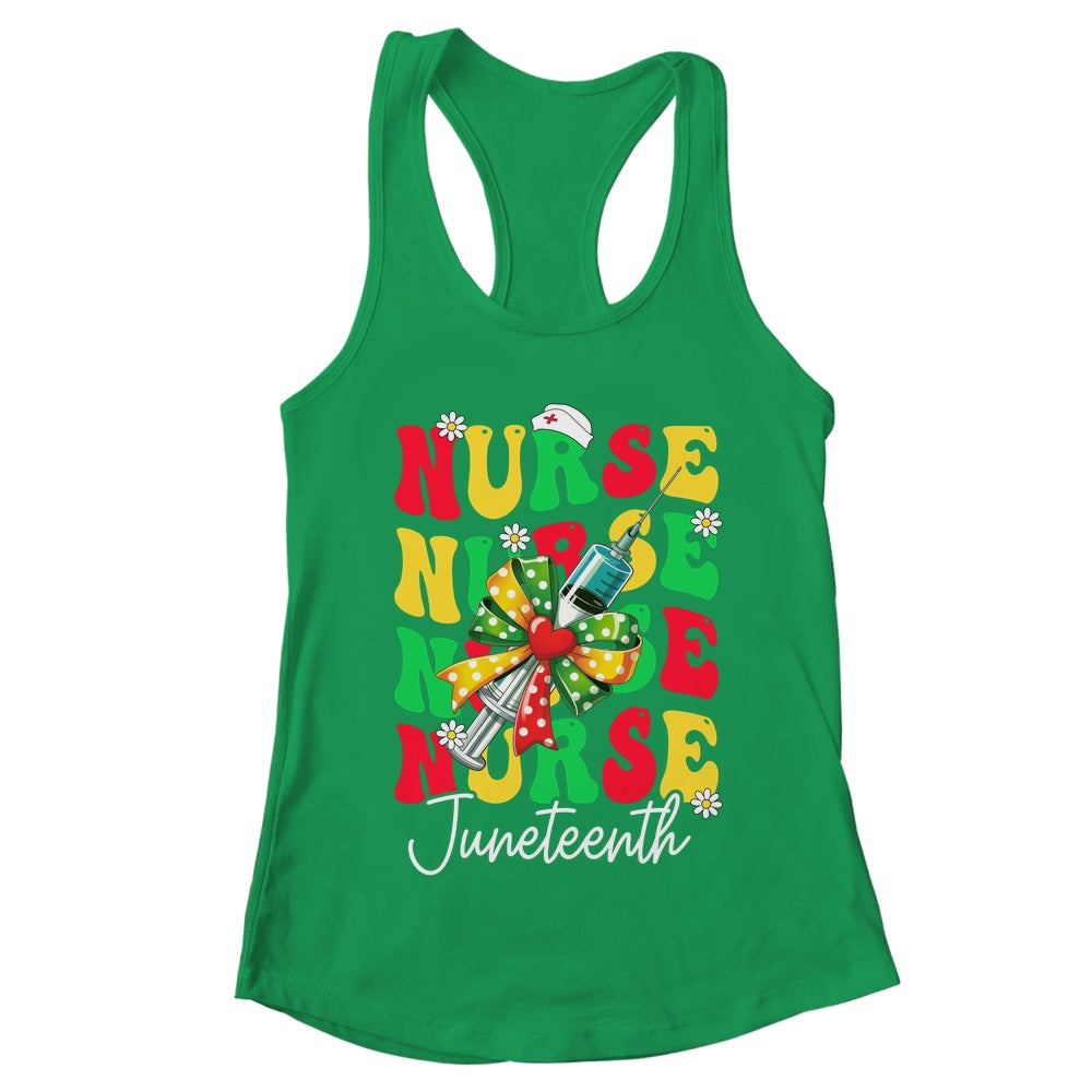 Juneteenth Scrubs Groovy African Bow Juneteenth Nurse Women Shirt & Tank Top | teecentury