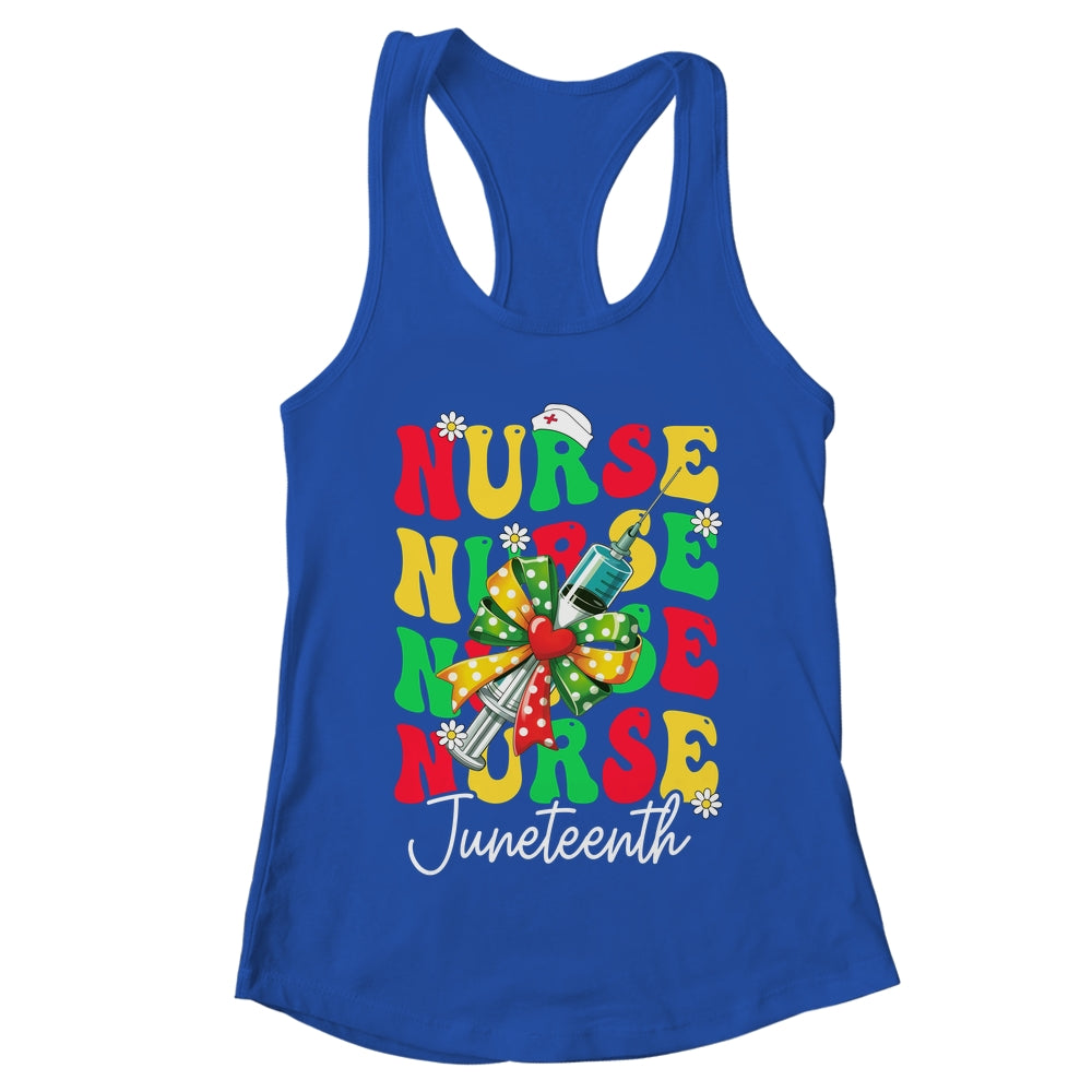Juneteenth Scrubs Groovy African Bow Juneteenth Nurse Women Shirt & Tank Top | teecentury