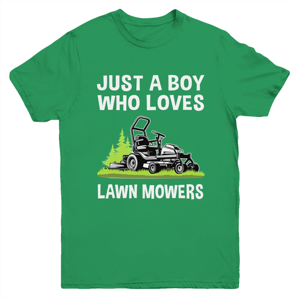 Just A Boy Who Loves Lawn Mowers Proud Gardener Mowing Boy Youth Shirt | teecentury