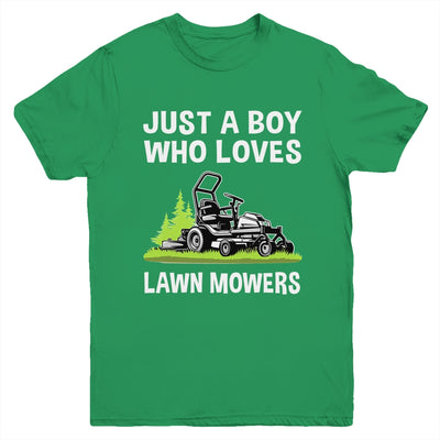 Just A Boy Who Loves Lawn Mowers Proud Gardener Mowing Boy Youth Shirt | teecentury