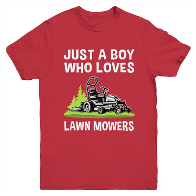 Just A Boy Who Loves Lawn Mowers Proud Gardener Mowing Boy Youth Shirt | teecentury