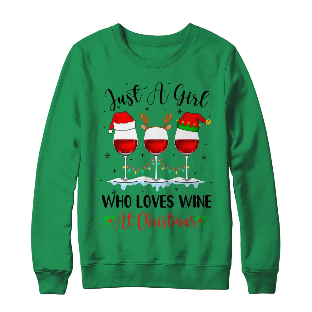 Just A Girl Who Loves Wine At Christmas Drinking Lover Shirt & Sweatshirt | teecentury