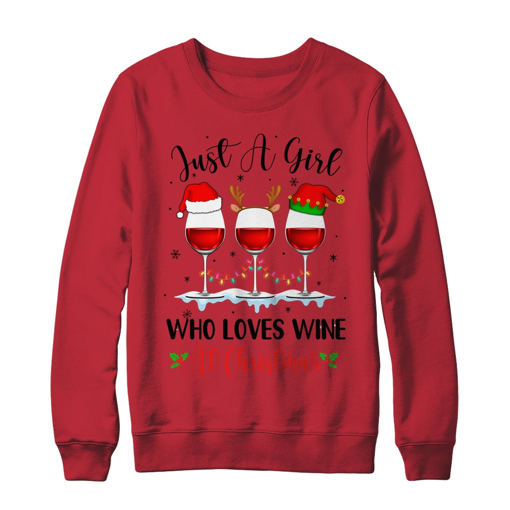 Just A Girl Who Loves Wine At Christmas Drinking Lover Shirt & Sweatshirt | teecentury