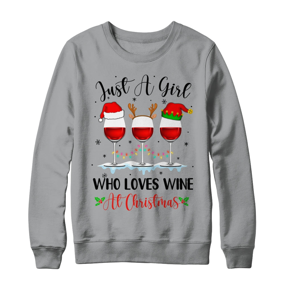 Just A Girl Who Loves Wine At Christmas Drinking Lover Shirt & Sweatshirt | teecentury