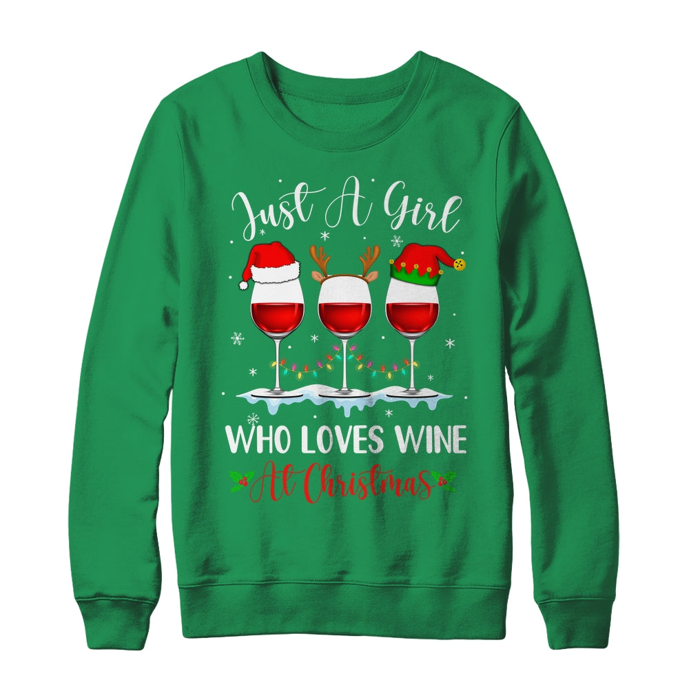 Just A Girl Who Loves Wine At Christmas Drinking Lover Gift Shirt & Sweatshirt | teecentury