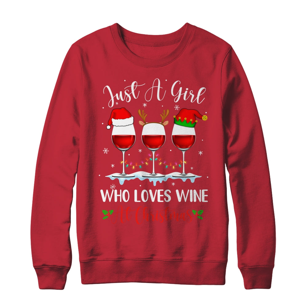 Just A Girl Who Loves Wine At Christmas Drinking Lover Gift Shirt & Sweatshirt | teecentury