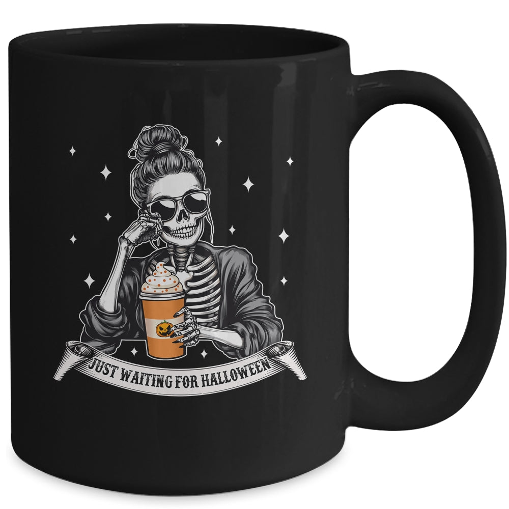 Just Waiting For Halloween Spooky Season Skeleton Coffee Mug | teecentury