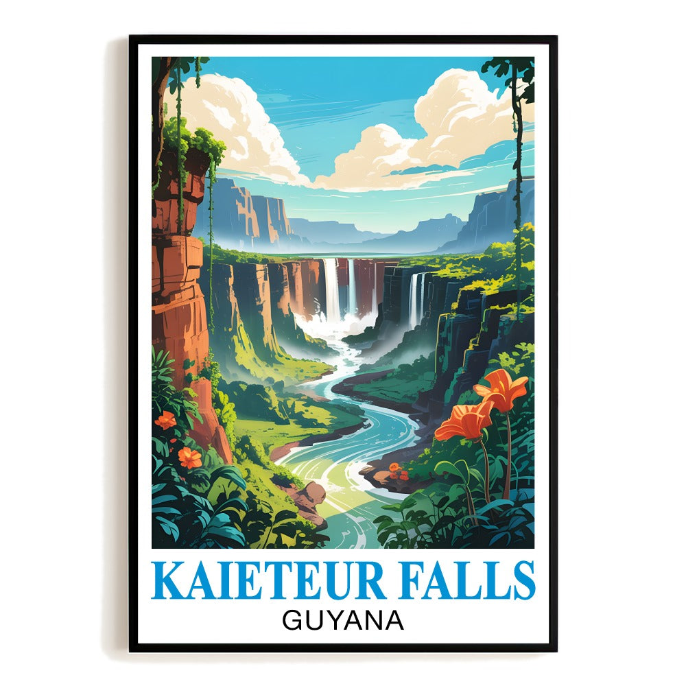 Kaieteur Falls Guyana Vintage Travel Poster Stunning Waterfall Jungle Canyon Landscape Wall Art Print Painting Ideal For Home Office Living Room Bedroom Decor Unframed | teecentury