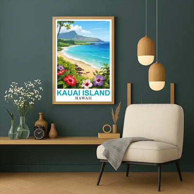 Kauai Island Hawaii Travel Poster Beach Lovers Souvenir Wall Art Landscape Painting Ideal For Tourists And Home Room Decor Living Room Office Bedroom Decor Unframed | teecentury