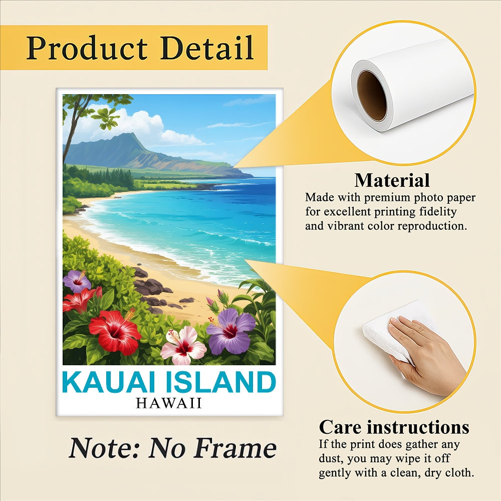 Kauai Island Hawaii Travel Poster Beach Lovers Souvenir Wall Art Landscape Painting Ideal For Tourists And Home Room Decor Living Room Office Bedroom Decor Unframed | teecentury