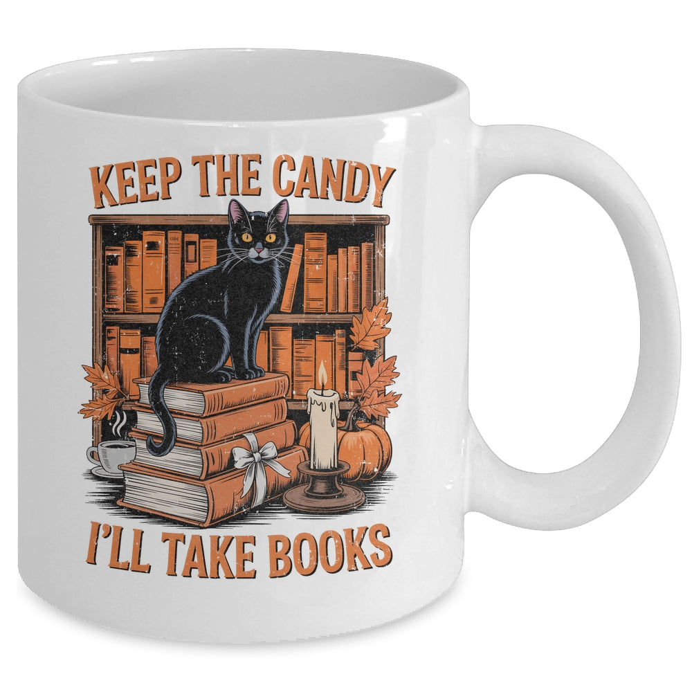 Keep The Candy I'll Take Books Lover Halloween Cat Teacher Mug | teecentury
