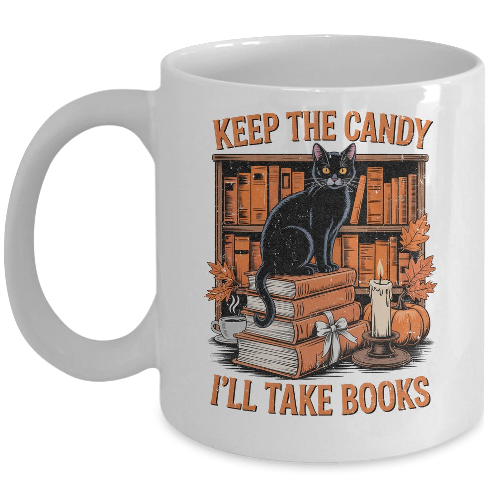 Keep The Candy I'll Take Books Lover Halloween Cat Teacher Mug | teecentury