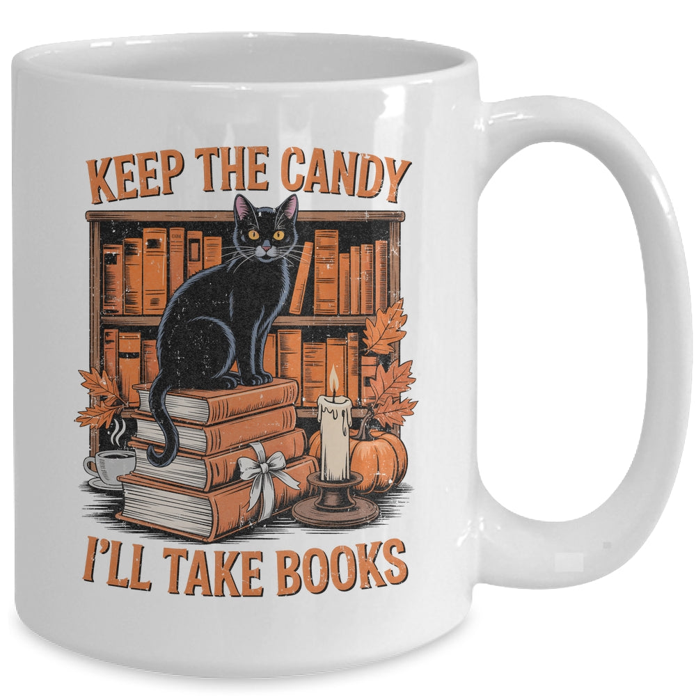 Keep The Candy I'll Take Books Lover Halloween Cat Teacher Mug | teecentury