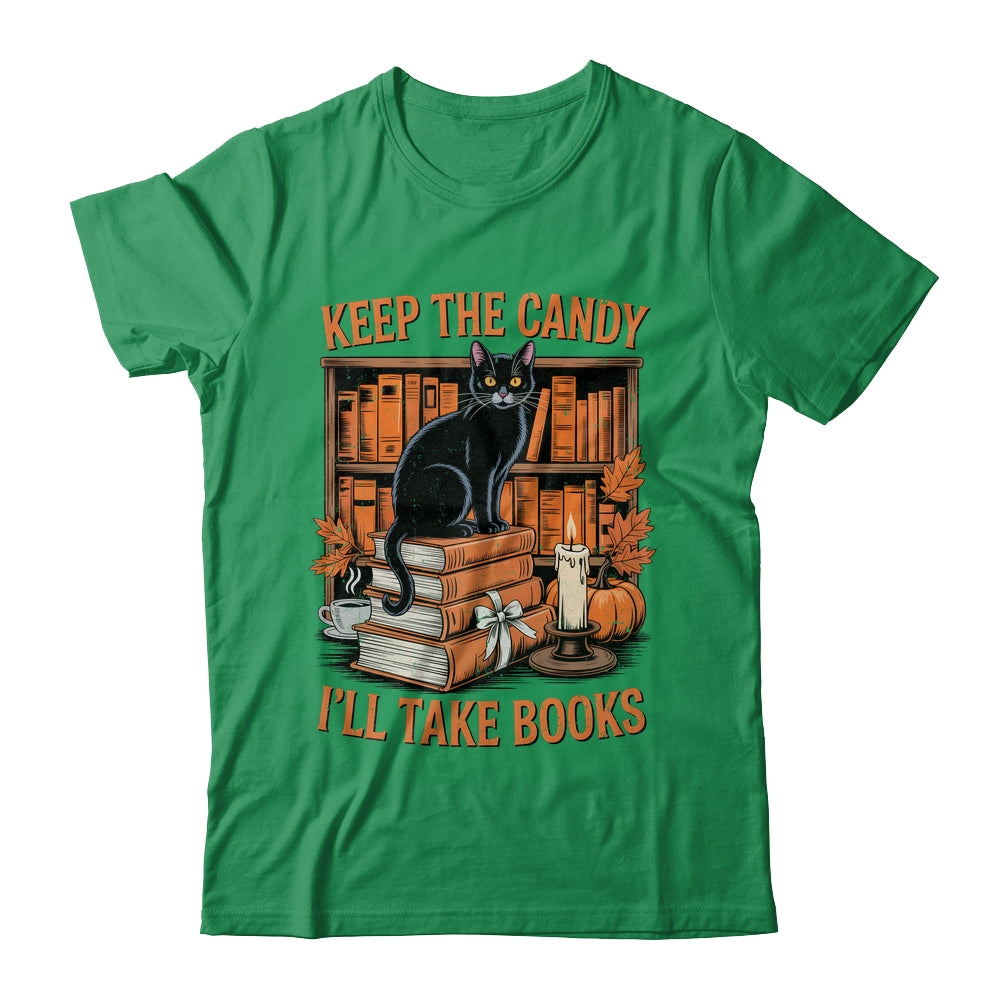 Keep The Candy I'll Take Books Lover Halloween Cat Teacher Shirt & Sweatshirt | teecentury
