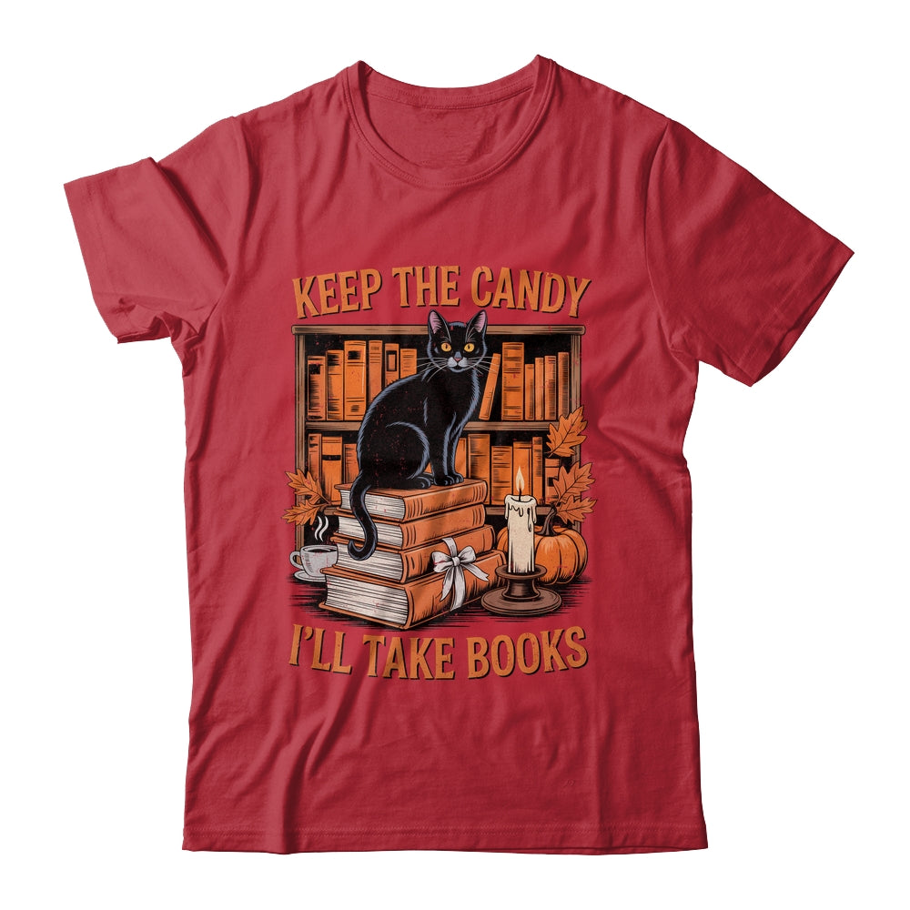 Keep The Candy I'll Take Books Lover Halloween Cat Teacher Shirt & Sweatshirt | teecentury