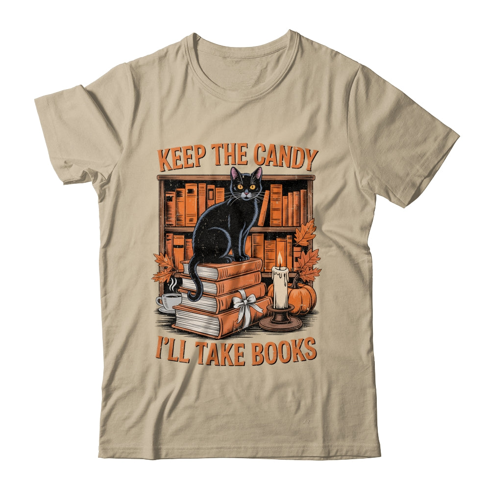 Keep The Candy I'll Take Books Lover Halloween Cat Teacher Shirt & Sweatshirt | teecentury